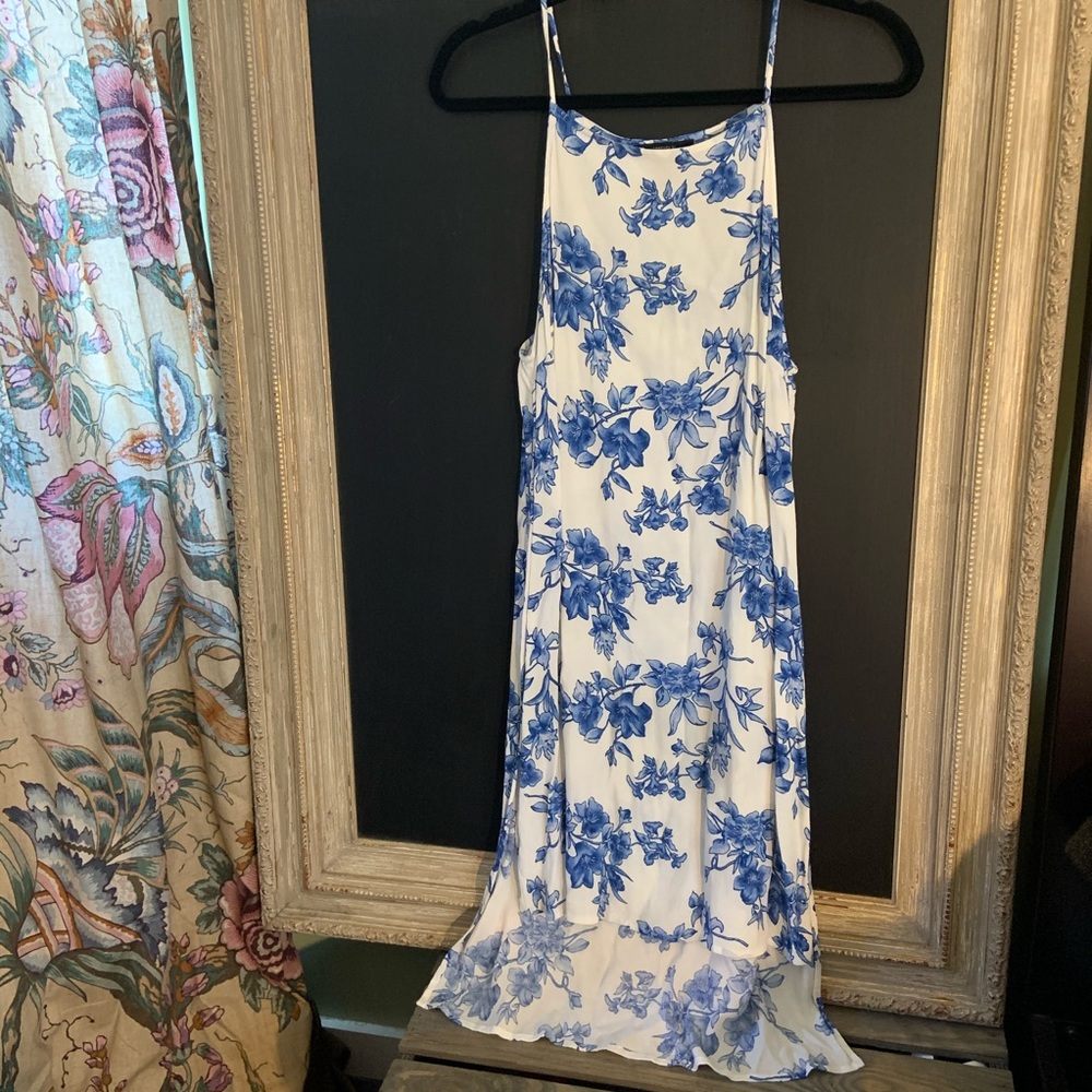 White Navy Floral Brunch Dress